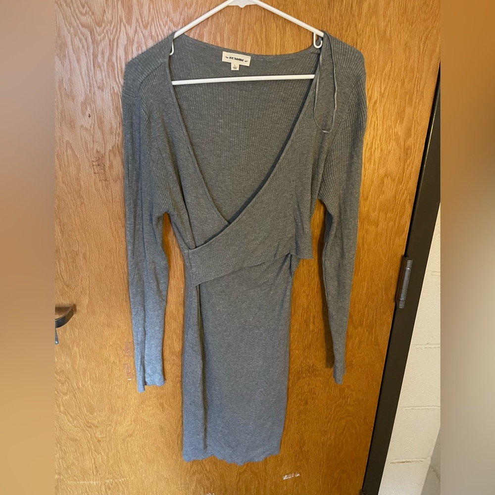 EESOME Criss Cross Ribbed Bodycon Dress